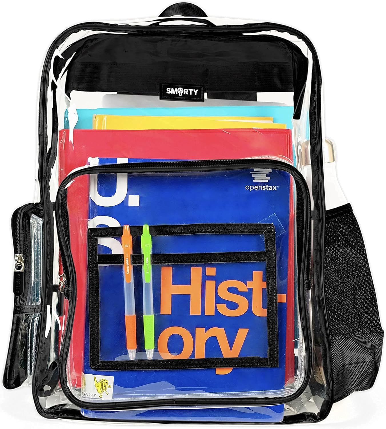SMARTY Large Heavy Duty Clear Backpack V6 Durable Transparent See Through Bag (Black)