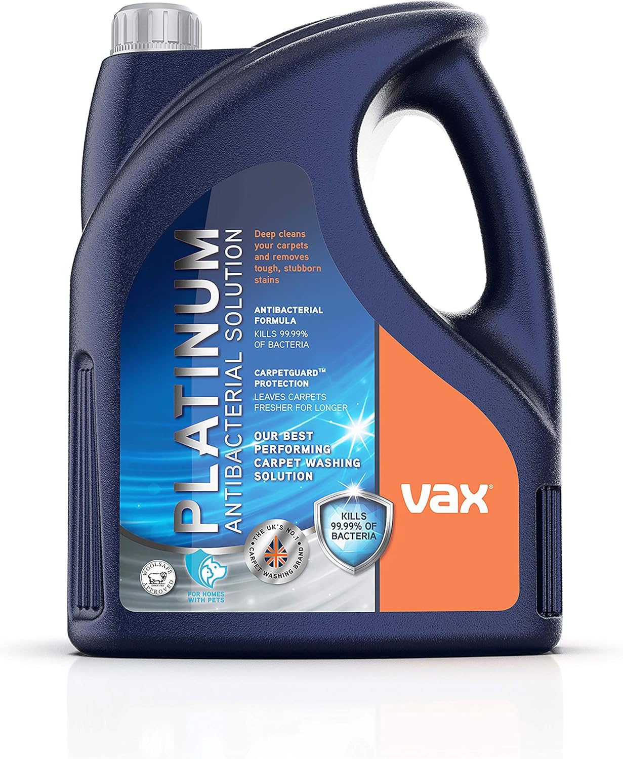Vax Platinum Antibacterial 4L Carpet Cleaner Solution, Stain Remover Shampoo, Citrus & Blossom Scent, Removes 99.99% of bacteria, Neutralises Pet Odours, 1-9-142405, Blue