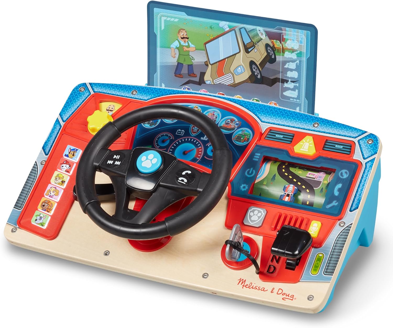 Melissa & Doug - Paw Patrol Wooden Dashboard and Steering Wheel, Rescue Mission with Skye, Rubble, Marshall, Chase, Educational Game, 3+ Years, Gift for Boys and Girls (English Version)