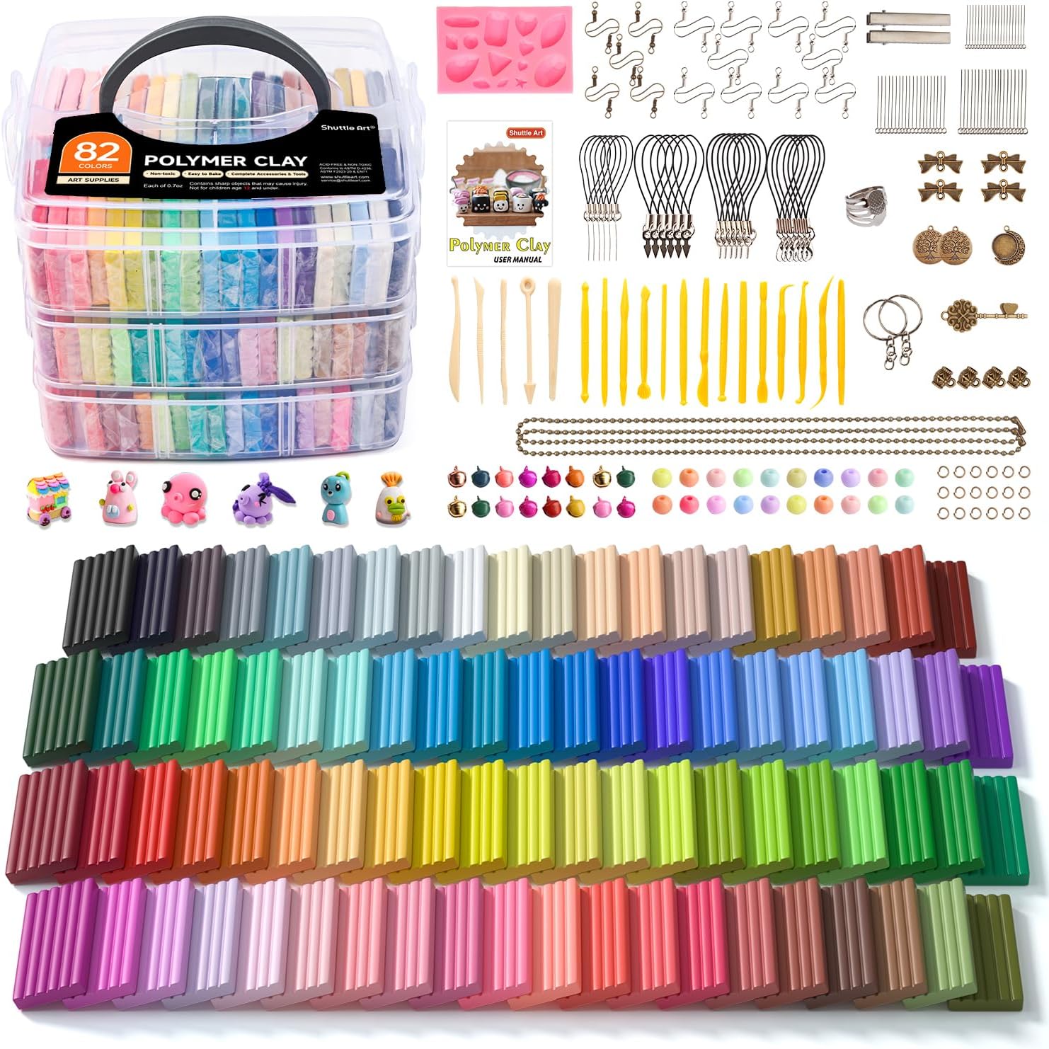 Shuttle Art 82 Colors Polymer Clay Kit with 19 Clay Tools, 16 Kinds of Accessories, Non-Toxic, Non-Sticky, Ideal DIY Art Craft Gift for Kids Adults