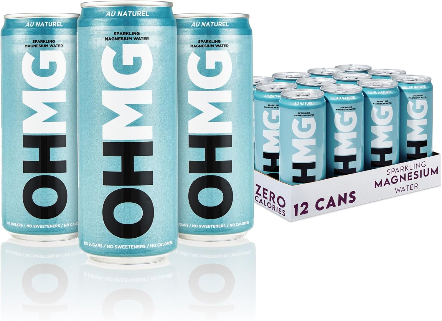 OHMG Sparkling Magnesium Water | 12 Cans x 330ml Sparkling Water | Zero Calories, Zero Sweeteners, Zero Sugar | Health Drinks | Energy Drinks |60mg Magnesium