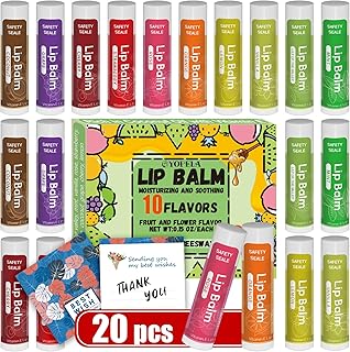20 Pack Natural Lip Balm Bulk with Vitamin E and Coconut Oil Valentine's Day best choice - Moisturizing, Soothing, and Repairing Dry and Chapped Lips - 10 Flavors - Non-GMO