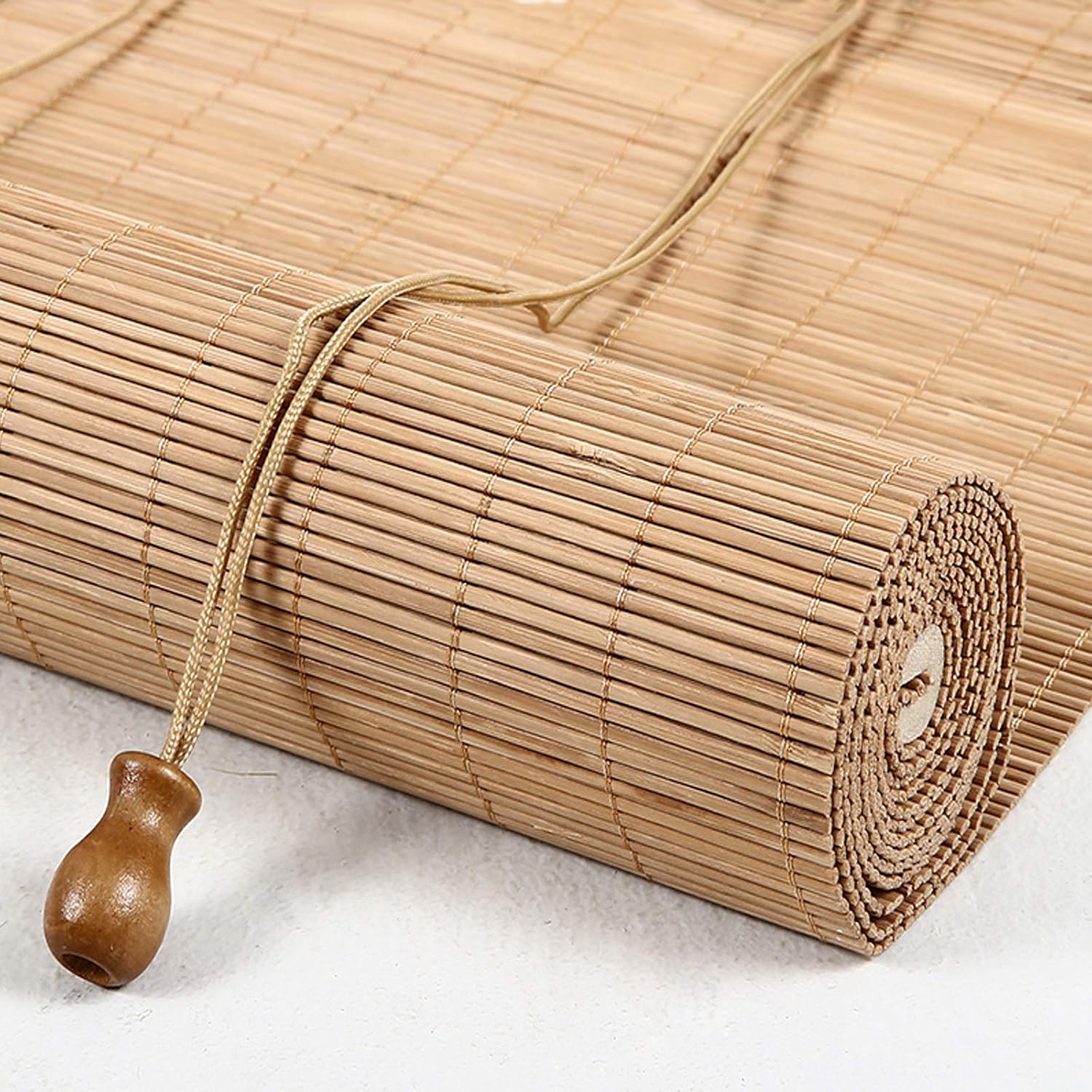 Geovne Retro Bamboo Roller Blind,Carbonized Color Patio Roll Up Blind,55% Blackout,Handwoven Bamboo Roll Up Window Blind,Window Blind Sun Shade with Accessories,Width 50cm-150cm (120x140cm/47x55in)