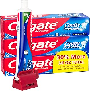 Cavity Protection Toothpaste with Fluoride, Great Regular Flavor, Large 6 Ounce Tubes (Pack of 3) Bundle with Zivigo Tube Squeezer,