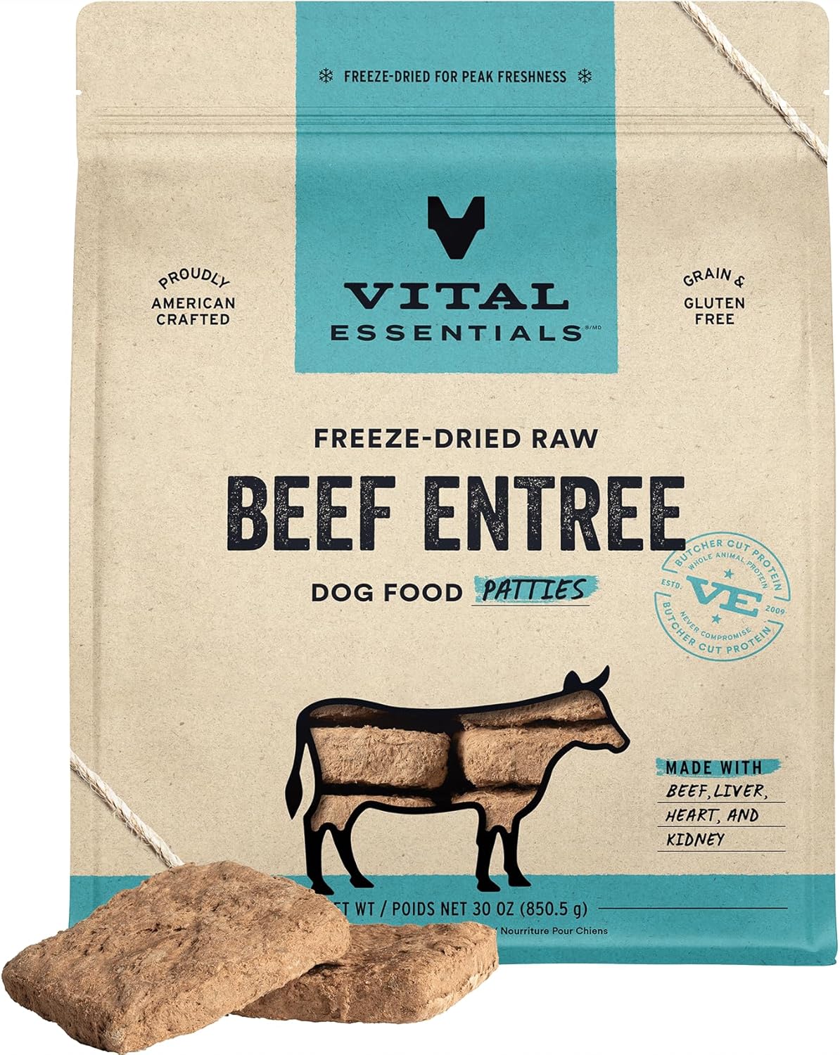 Vital Essentials Freeze Dried Raw Dog Food, Beef Patties Entree, 30 oz