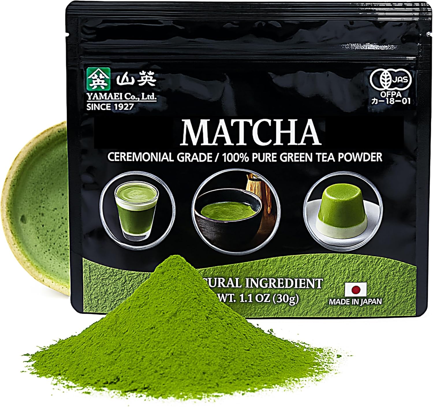 YAMAEI Matcha Powder, Japanese Green Tea, 30g, Ceremonial Grade, First Harvest, Use for Drinking, Latte