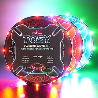 TOSY Flying Ring - 12 LEDs, Super Bright, Soft, Auto Light Up, Safe, Waterproof, Lightweight Frisbee, Cool Birthday, Camping, Easter Basket Stuffers & Outdoor/Indoor Gift Toy for Boys/Girls/Kids