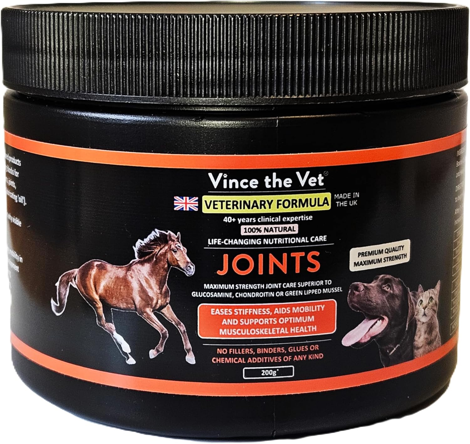Vince the Vet - Natural Joint Support Powder for Dogs & Cats (200g), Human Grade Veterinary Formula for Mobility & Flexibility & Joint Health, Collagen, Kelp, Bromelain & Hyaluronic Acid