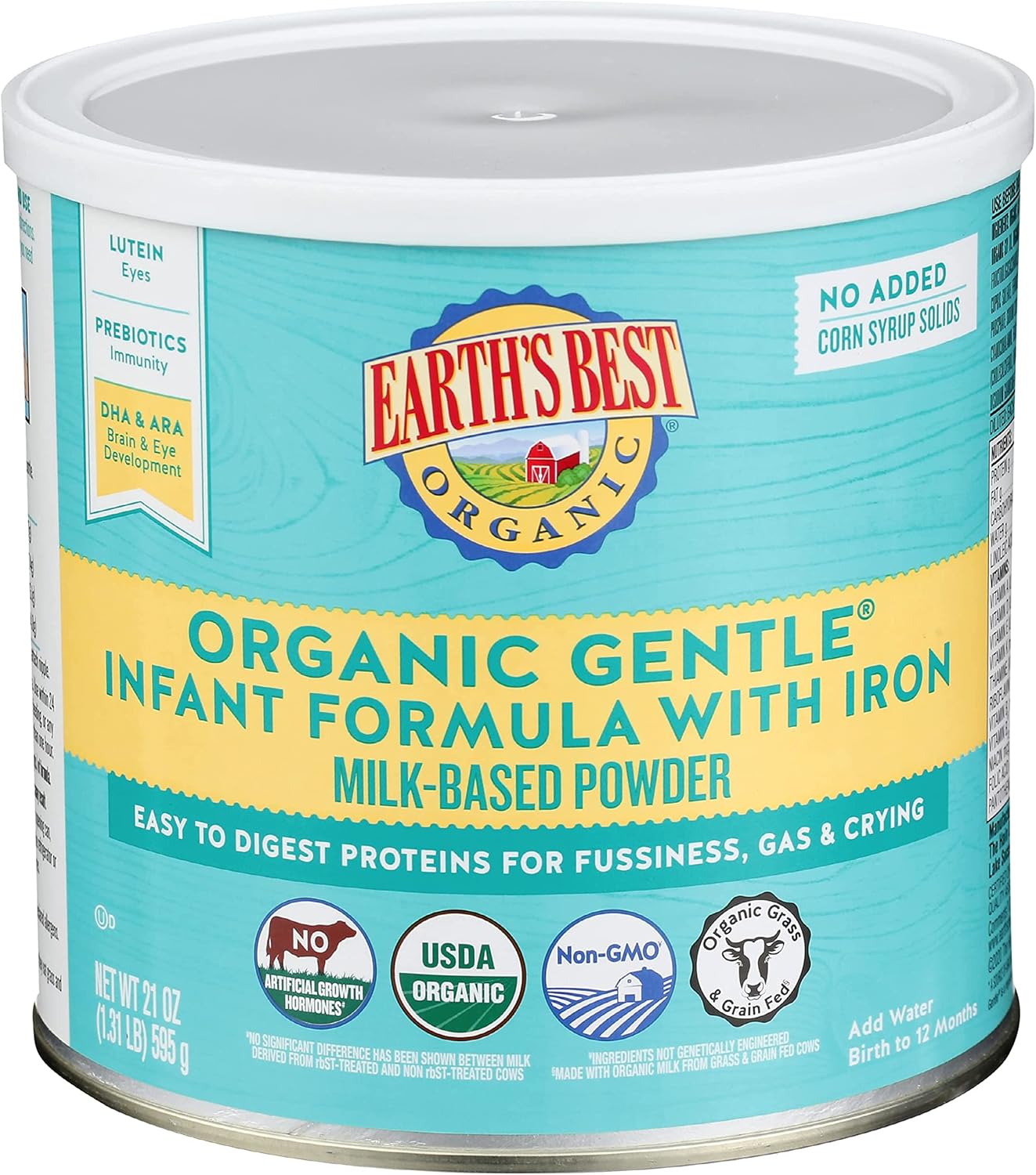 Earth's Best Organic Baby Formula for Babies 0-12 Months, Powdered Milk-Based Gentle Formula with Iron and Easy to Digest Proteins, 21 oz Formula Container