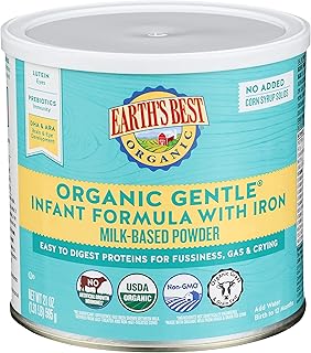 Earth's Best Organic Baby Formula for Babies 0-12 Months, Powdered Milk-Based Gentle Formula with Iron and Easy to Digest Proteins, 21 oz Formula Container