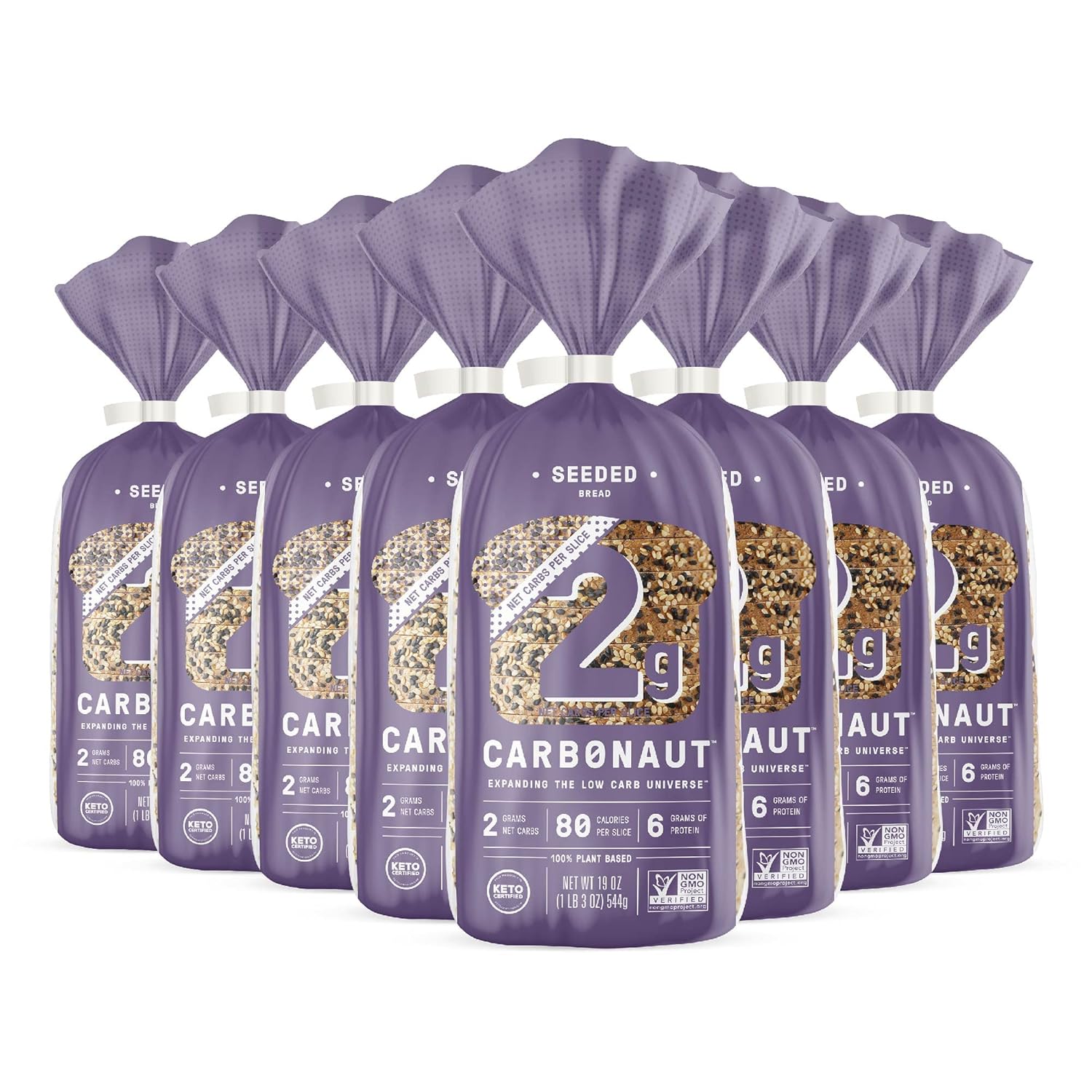 Carbonaut Low Carb Bread, Keto Bread, Keto-Certified Food, Snack, Meals, Non-GMO, Vegan Bread Pack of 8 (Low Carb Seeded)