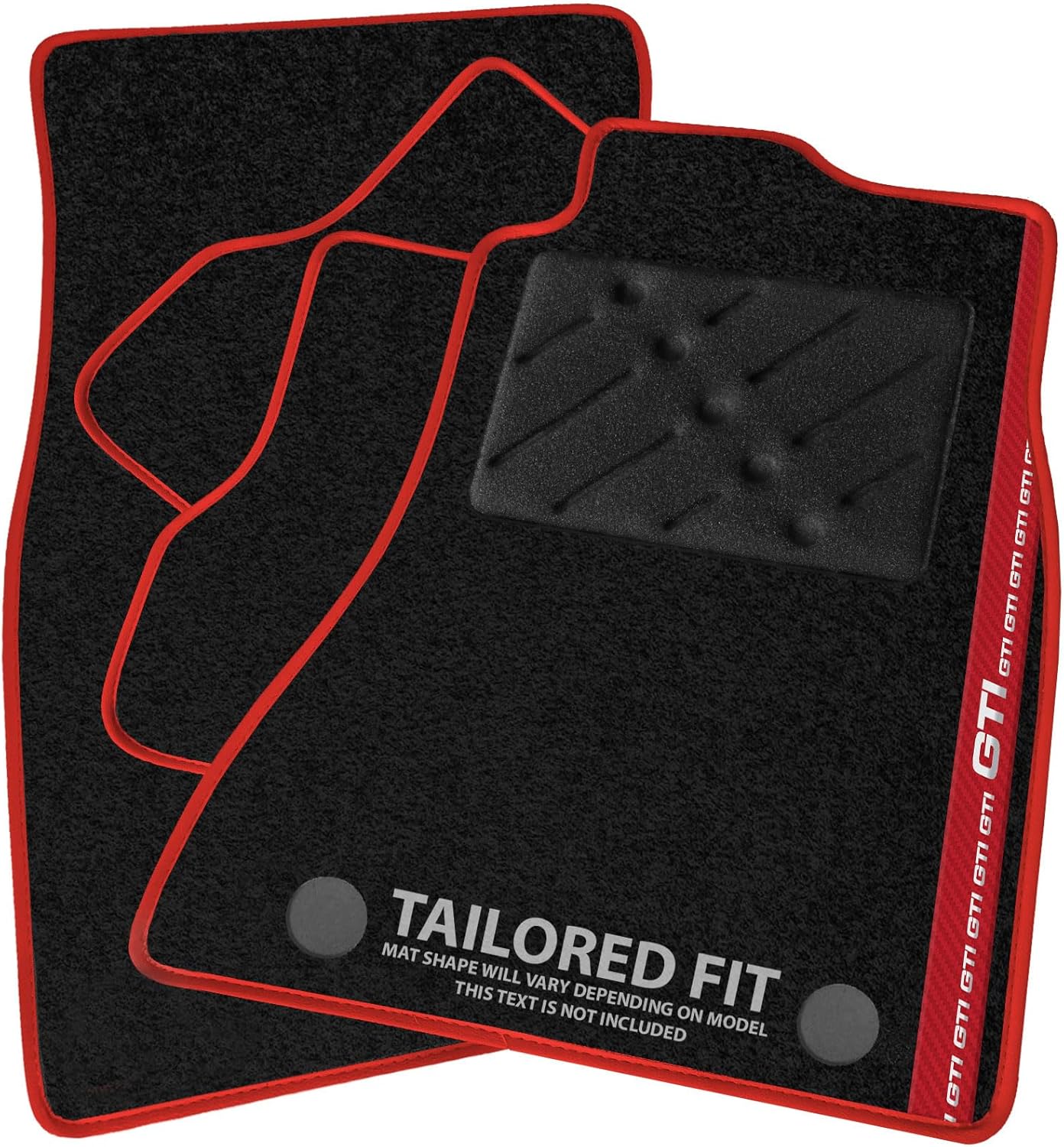 Car Mats FOR Volkswagen Golf MK7 2013-2020 Black Carpet - Red Leather - Red GTI Stripe on Driver - Black Rectangle Heel Pad [SAPP-1478]