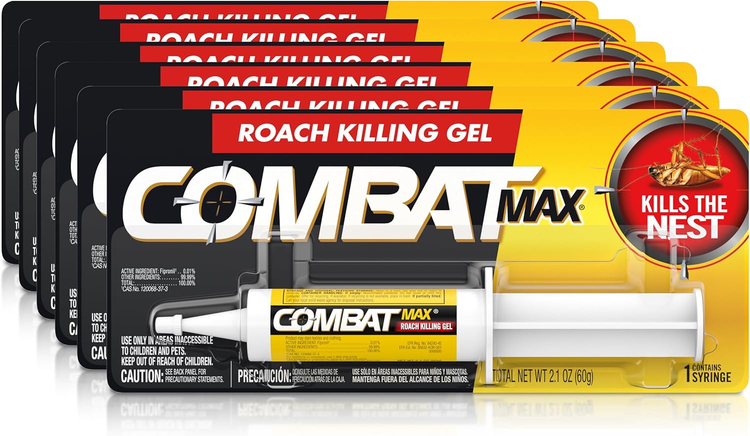 Combat Max Roach Killing Gel for Indoor and Outdoor Use, 1 Syringe, 2.1 Ounces (Pack of 6)