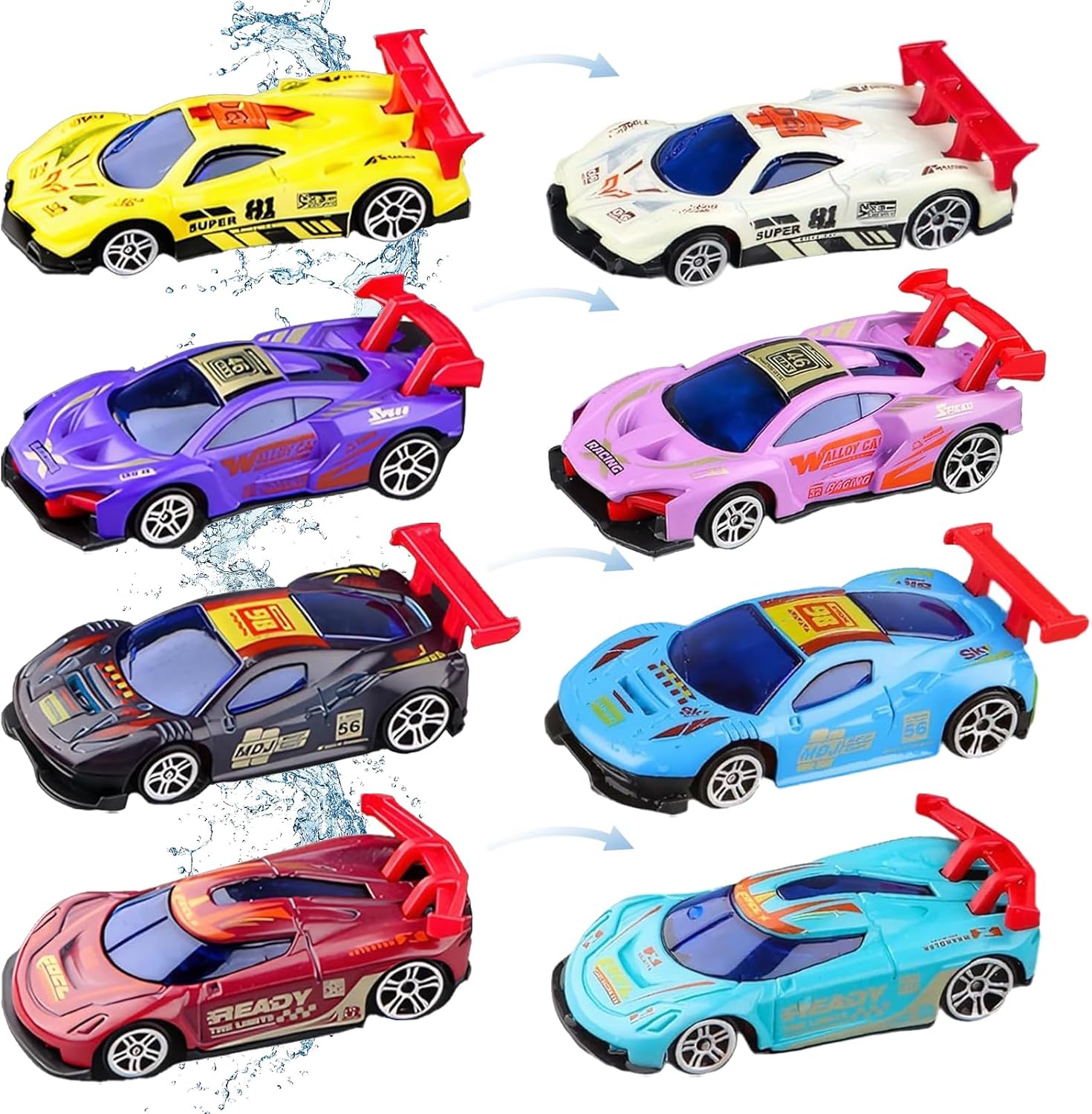 4 PCS Colour Changing Cars,Water Activated Colour Changing Car Toys,Alloy Car Toy,Gifts for 5 Year Old Boys,Surprise Collectible Colour Change Cars for Children's Boys Toys Age 4,Girls Birthday