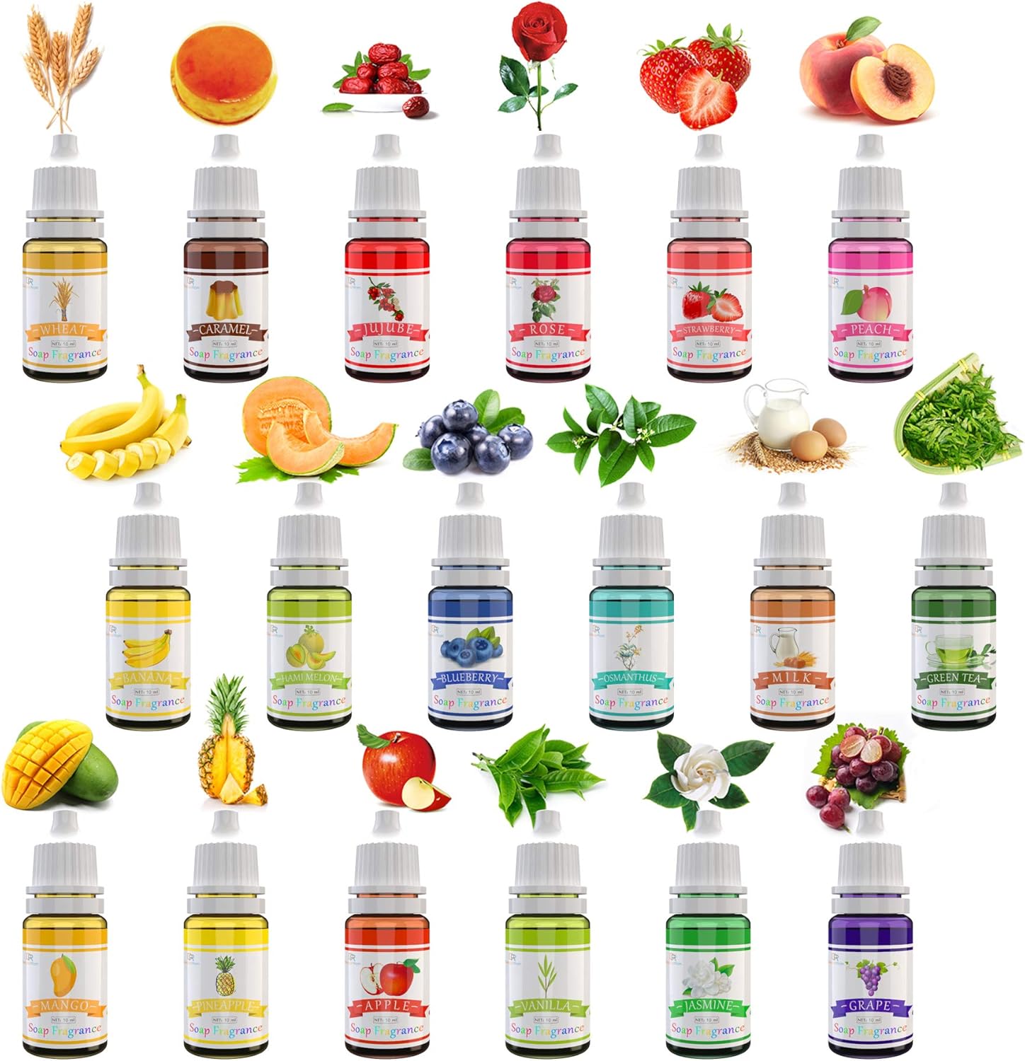 18 Soap Making Scent - Liquid Soap Fragrance Oils Set for DIY Bath Bomb, Soap Making Supplies, Slime - Concentrated Food Grade Soap Flavoring Bath Bomb Scents for Cosmetic, Crafts - 10ml/0.35oz Each