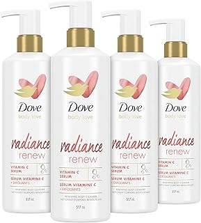 Dove Body Love Radiance Renew Body Wash, 17.5 fl oz (Pack of 4) | Dull Skin | Exfoliating | Vitamin C Serum