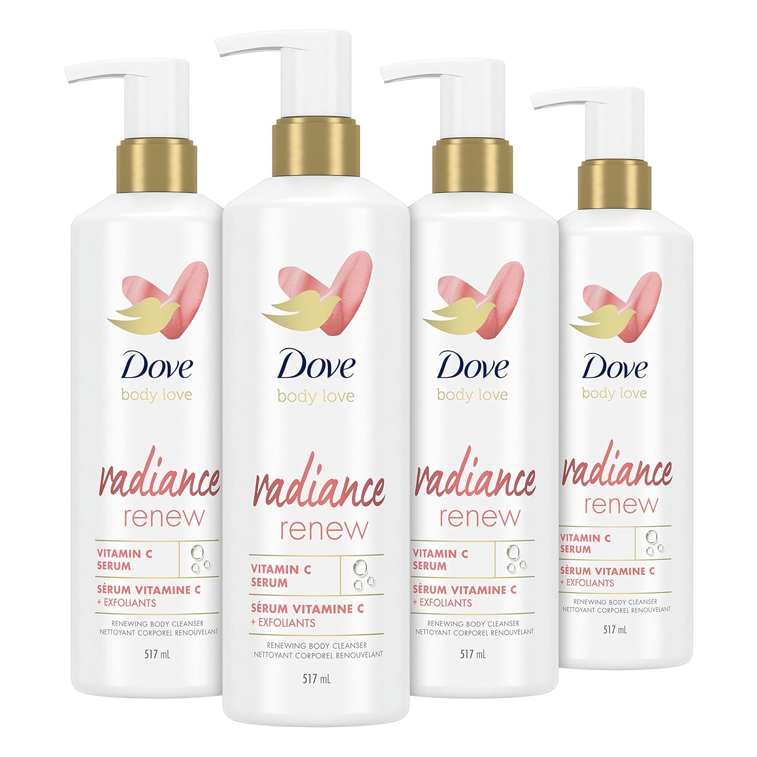 Dove Body Love Radiance Renew Body Wash, 17.5 fl oz (Pack of 4) | Dull Skin | Exfoliating | Vitamin C Serum