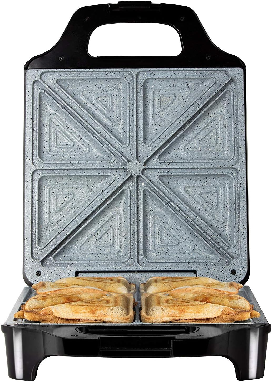 Tower T27021 4 Slice Deep Fill Sandwich Maker with Extra-Deep, Non-Stick Ceramic Coated Plates, Automatic Temperature Control, 1600W, Black