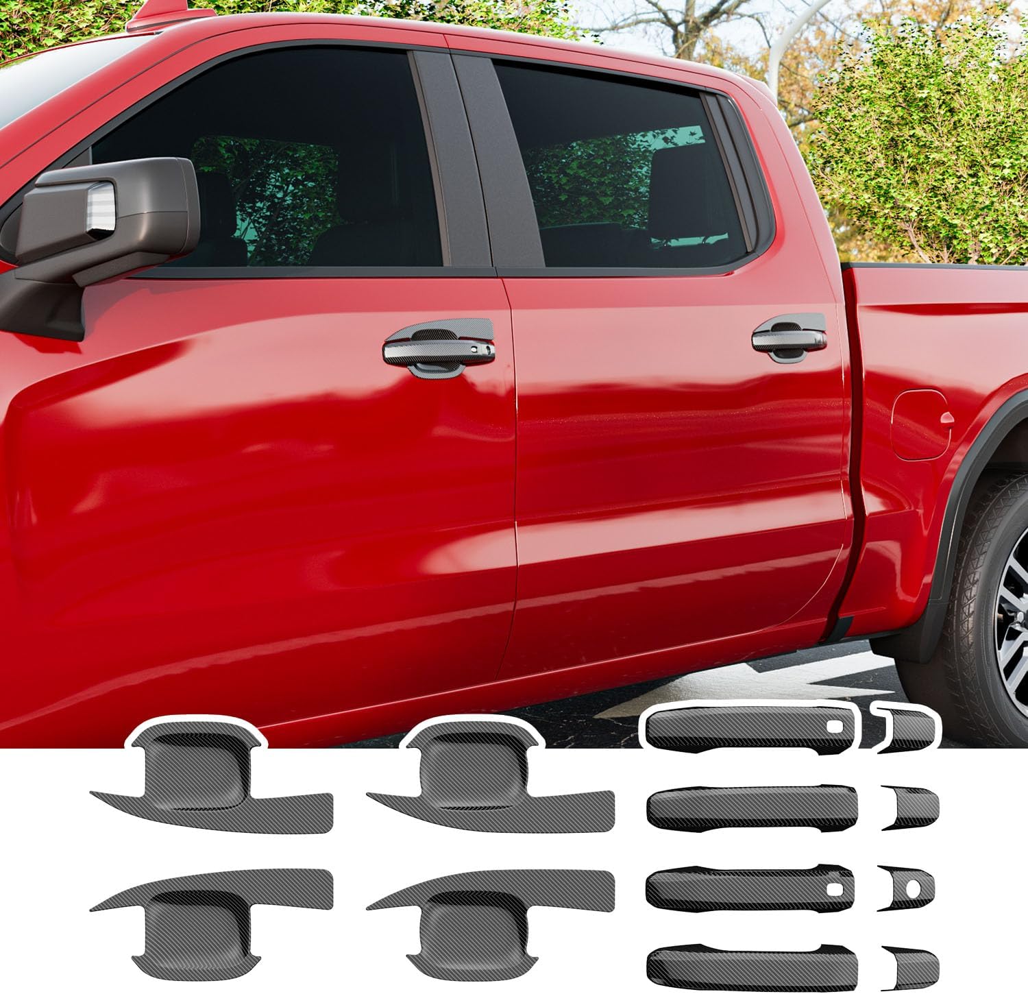 12PCS Door Handle Cover Compatible with 2019-2025 Chevy Silverado GMC Sierra 1500 20-25 2500 3500 Door Bowl ABS Glossy Carbon Handle Protector Replacement for 19-25 Silverado Accessories