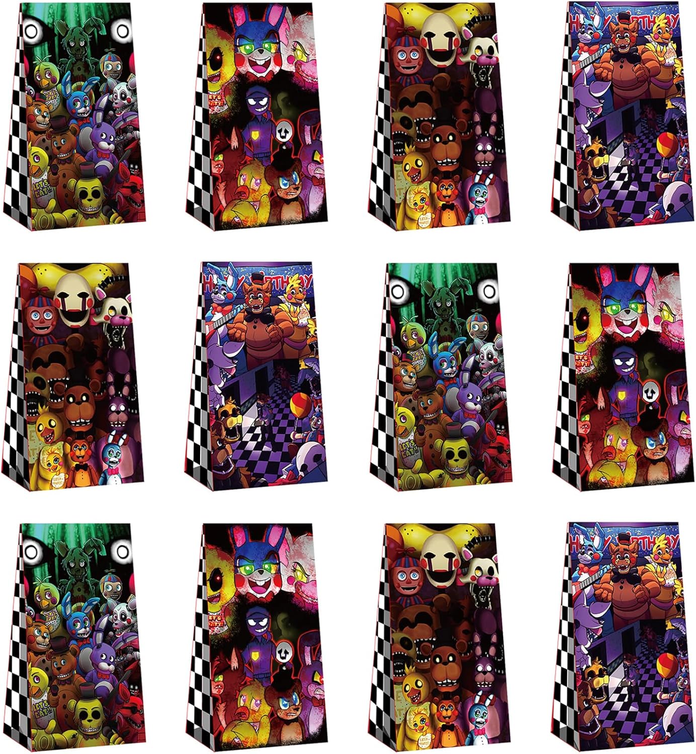 Optiacan 12pcs Freddy's Party Supplies, 5 Nights Themed Party Bags for Boys Girls Kids Party Decorations (FNAF)