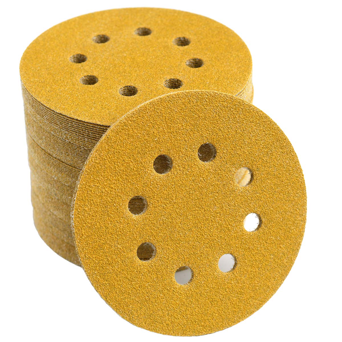 5-Inch 8-Hole Hook and Loop Sanding Discs 80-Grit Random Orbit Sandpaper, 100-Pack