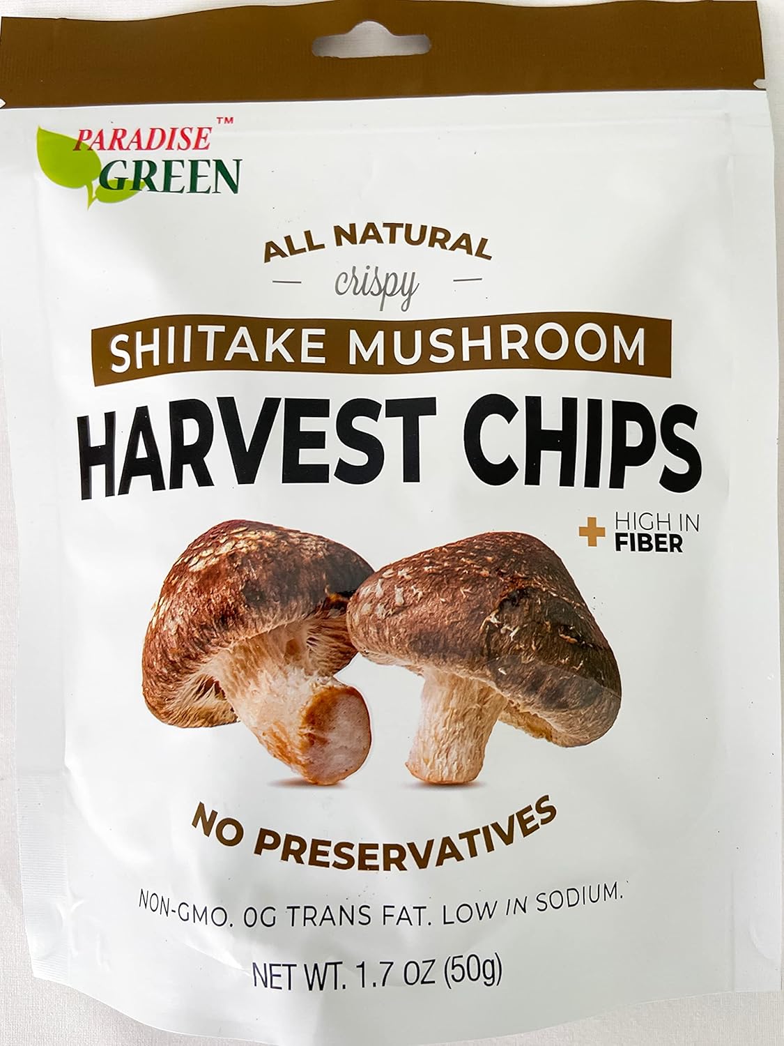 ThaiFoodOnline Paradise Green Crispy Shiitake Mushroom Harvest Chips, All Natural & Gluten-Free 1.7 oz x 2 Packs/ Shipped by Thai Pantry.net
