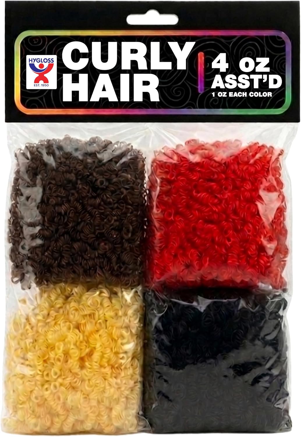 Hygloss 4 oz Curly Doll Hair for Crafts Assorted- Premium Synthetic Hair for Doll Making, Puppets, and Arts & Crafts Projects – Easy Application