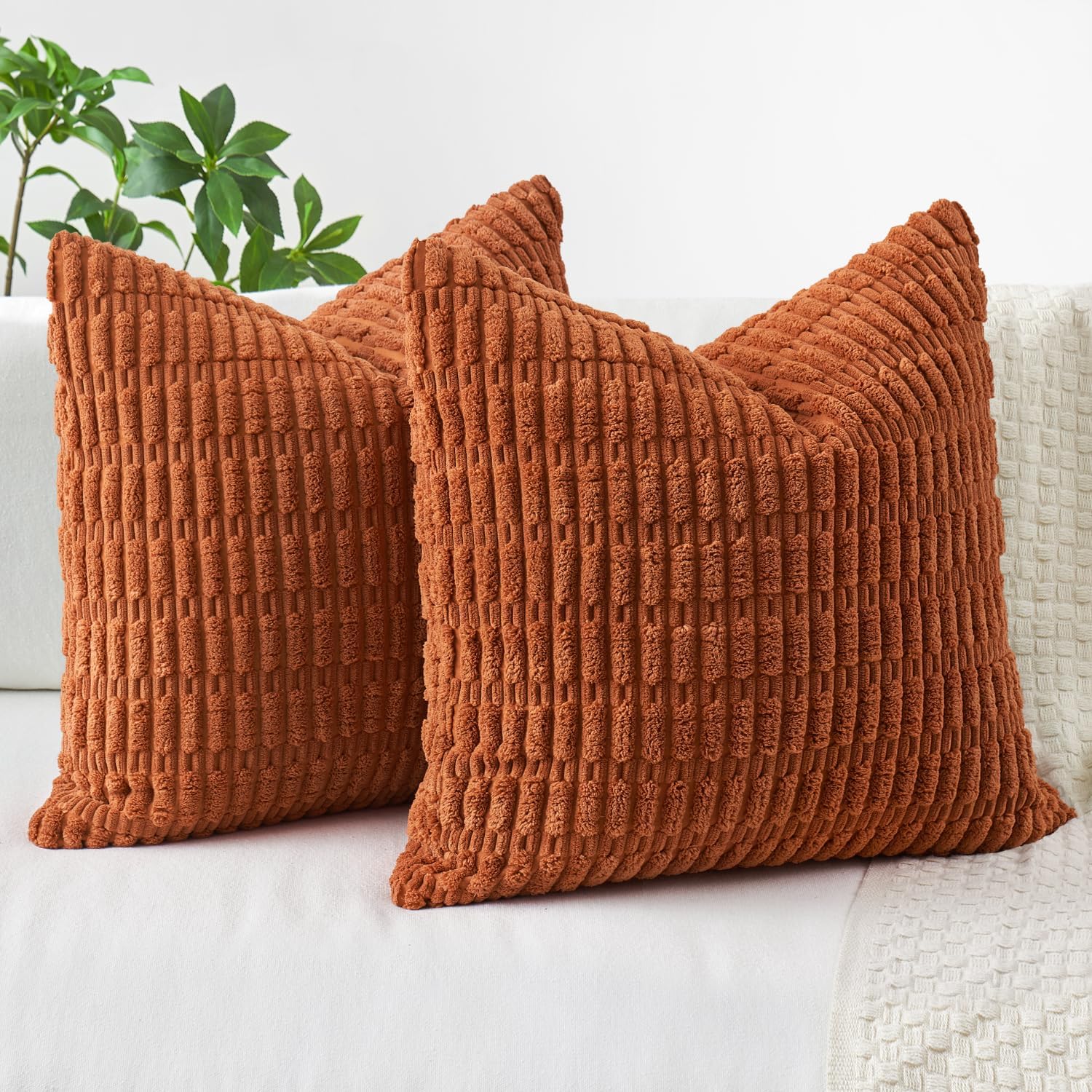 MIULEE Pack of 2 Corduroy Square Cushion Cover Caramel 45x45 cm 18x18 inch for Living Room Sofa Bedroom Rustic Modern Farmhouse Boho Home Decor