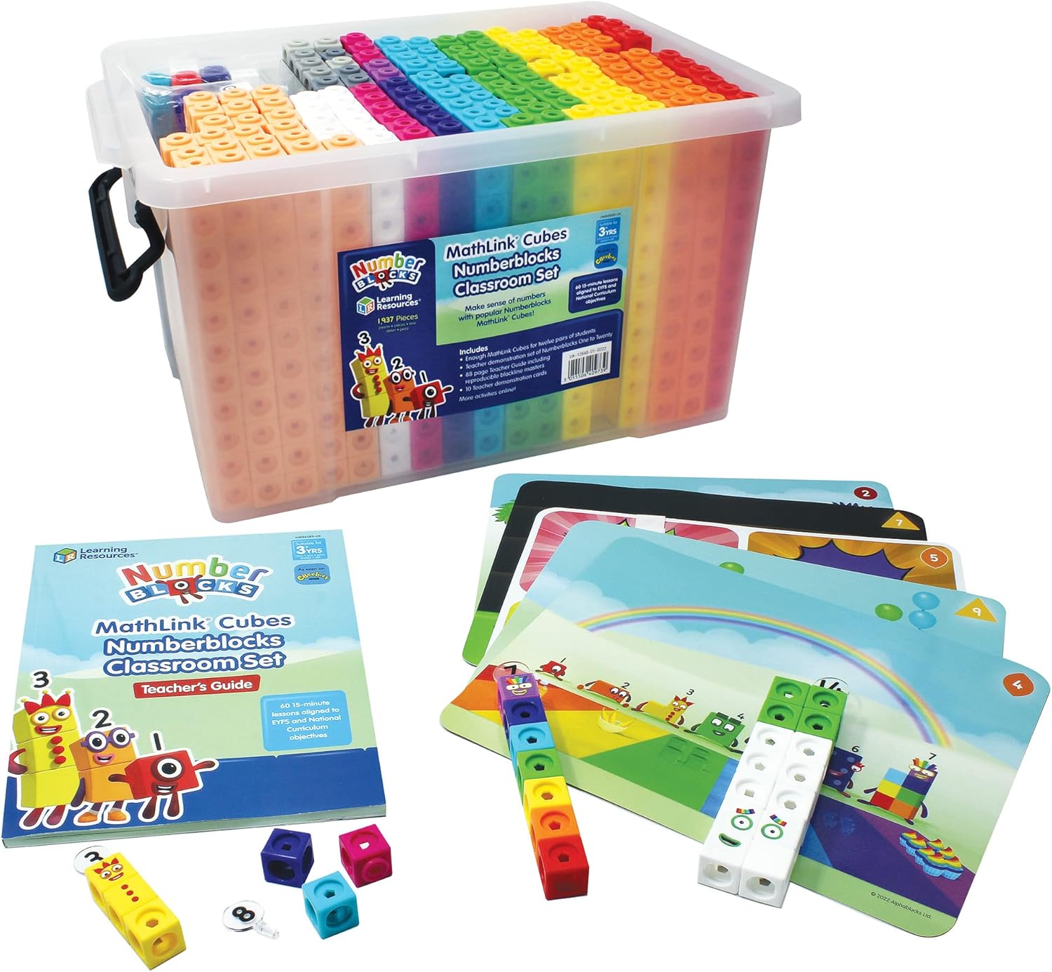 Learning Resources MathLink Cubes Numberblocks Classroom Set, Teaching Resources, Comprehensive 88-Page Teacher Guide Included 60 15-Minute Lessons, 1937 Pieces, Ages 3+, Multi-coloured (HM94589-UK)