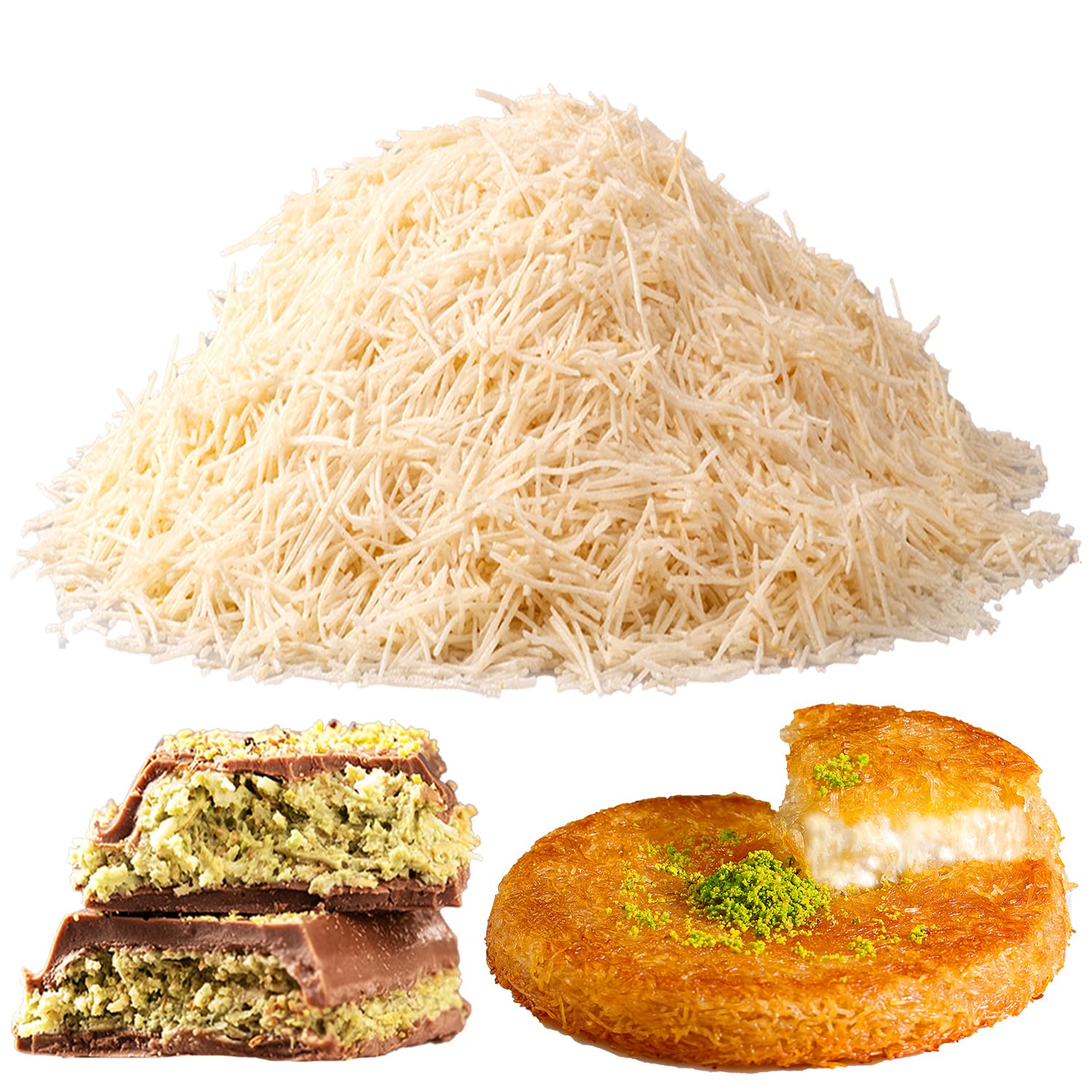 Premium Kataifi Shredded Fillo Dough – Authentic Turkish Raw Choped Kataifi Pastry, Perfect for Kunafa & Baklava, Dubai Chocolate Freshly Packaged, 500g (1.1lb)