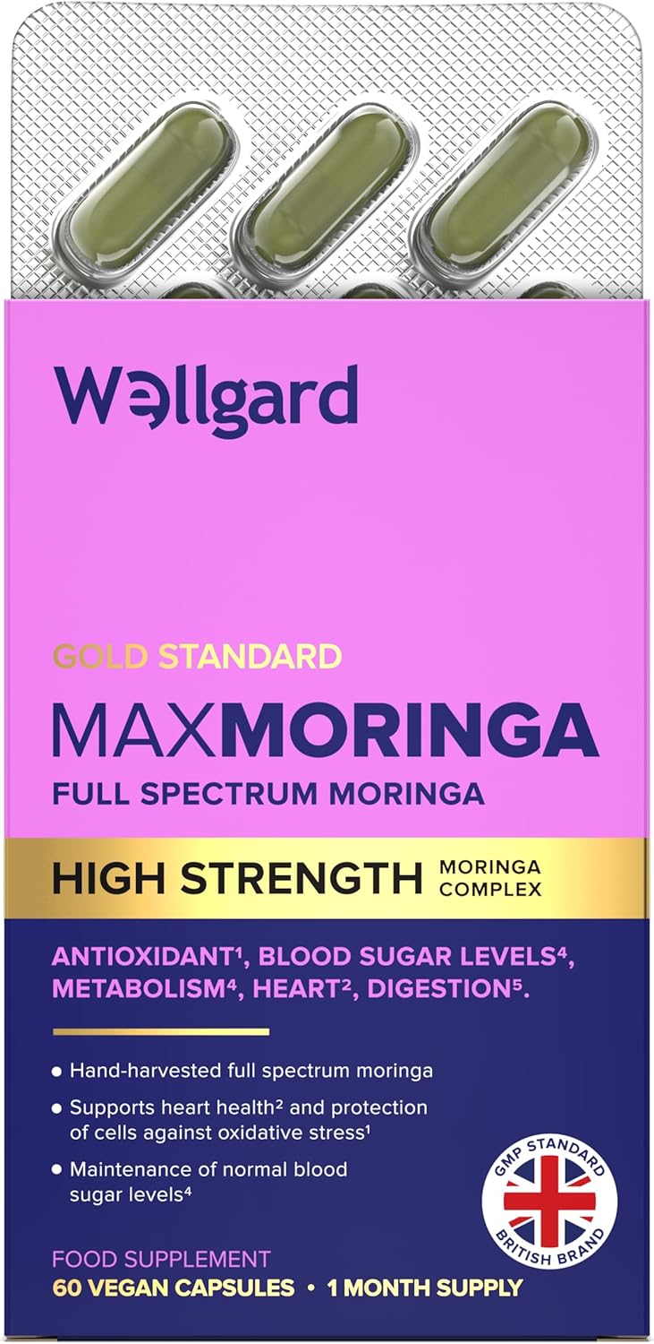 Wellgard Moringa Capsules - Supports Blood Sugar Balance, Heart & Digestive Health, and Metabolism, 60 Vegan Capsules