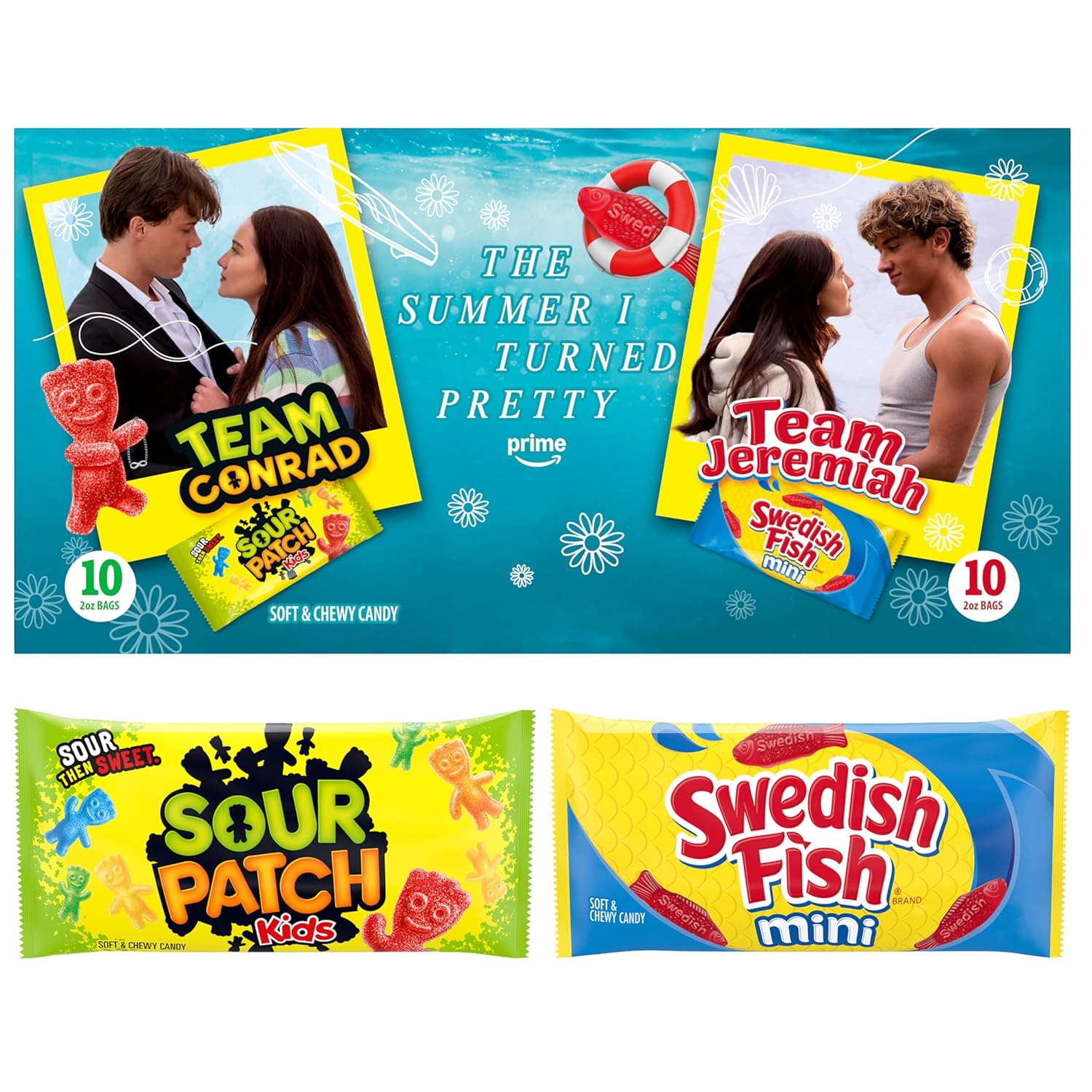 SOUR PATCH KIDS and SWEDISH FISH Mini The Summer I Turned Pretty Soft & Chewy Candy Variety Pack, Bulk Candy, 20 Snack Packs