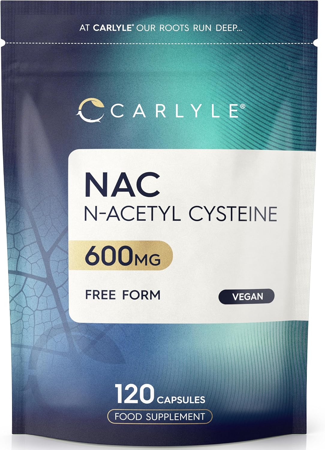 NAC Supplement N-Acetyl-Cysteine 600mg | 120 Vegan Capsules of Nac N-Acetyl-Cysteine | Amino Acid Free Form Formula | by Carlyle
