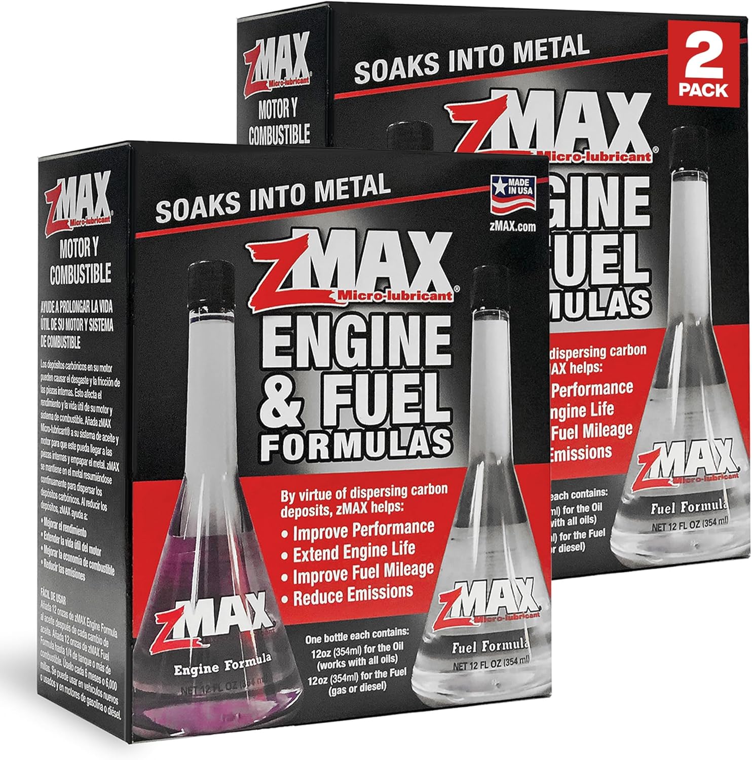 zMAX 58-011 - Engine & Fuel Formula Kit - Easy to Use - Reduces Carbon Build-Up & Lubricates Metal Extending Life of Car or Truck - Runs Efficiently, Improving Gas or Diesel Mileage - 12 oz - 2 Pack