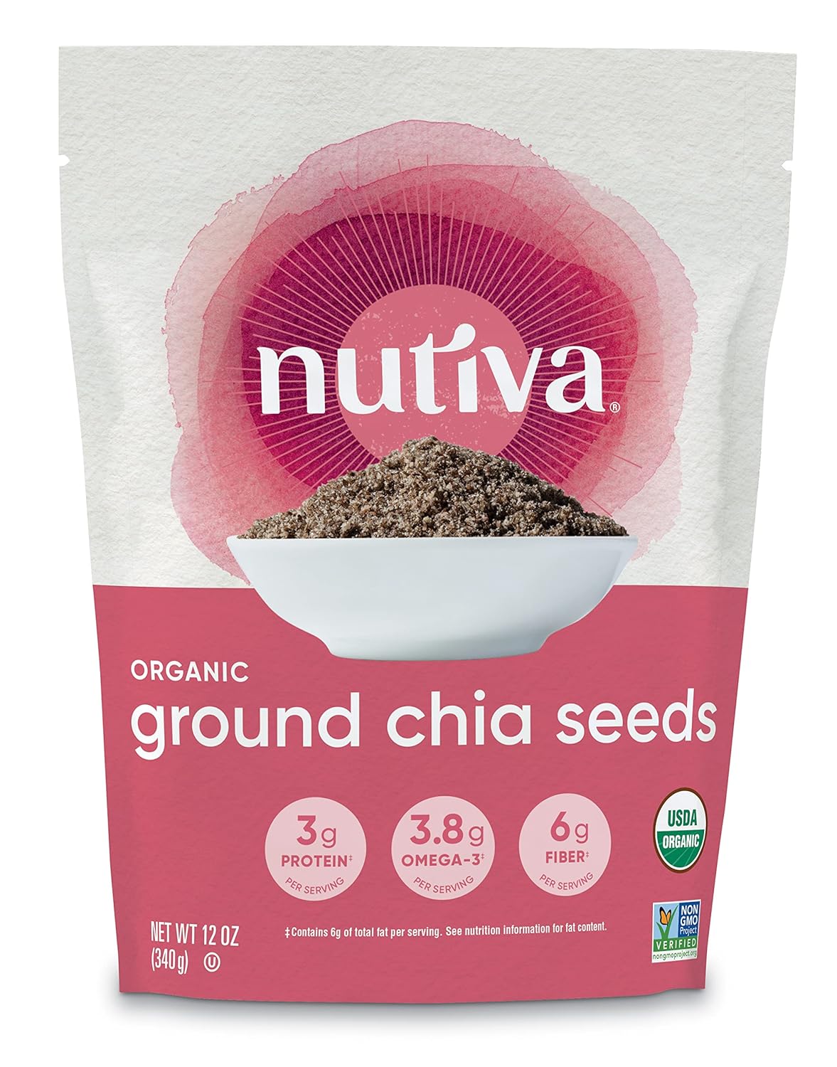 Nutiva Organic Premium Raw Ground Chia Seeds, 12 Ounce, USDA Organic, Non-GMO, Whole 30 Approved, Vegan, Gluten-Free & Keto, Nutrient-Dense Seeds with 3g Plant Protein & 5g Fiber for Salads, Yogurt & Smoothies