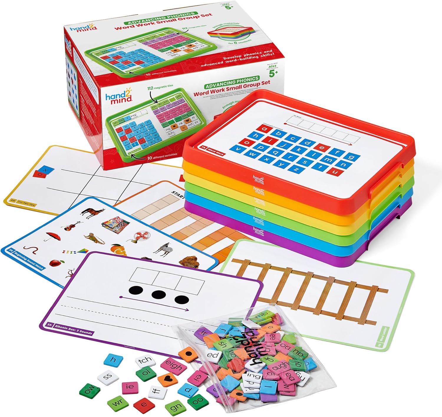 hand2mind Advancing Phonics Word Work Small Group Set, Magnetic Letter Tiles, Magnetic Letter Trays, Kindergarten Phonics Manipulatives, Phonemic Awareness, Science of Reading Classroom Materials