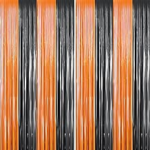 2 Packs 3ft x 8.4ft Orange Black Metallic Tinsel Foil Fringe Curtains Photo Booth Props for Halloween Birthday Bridal Shower Baby Shower Bachelorette Holiday Celebration Party Decorations