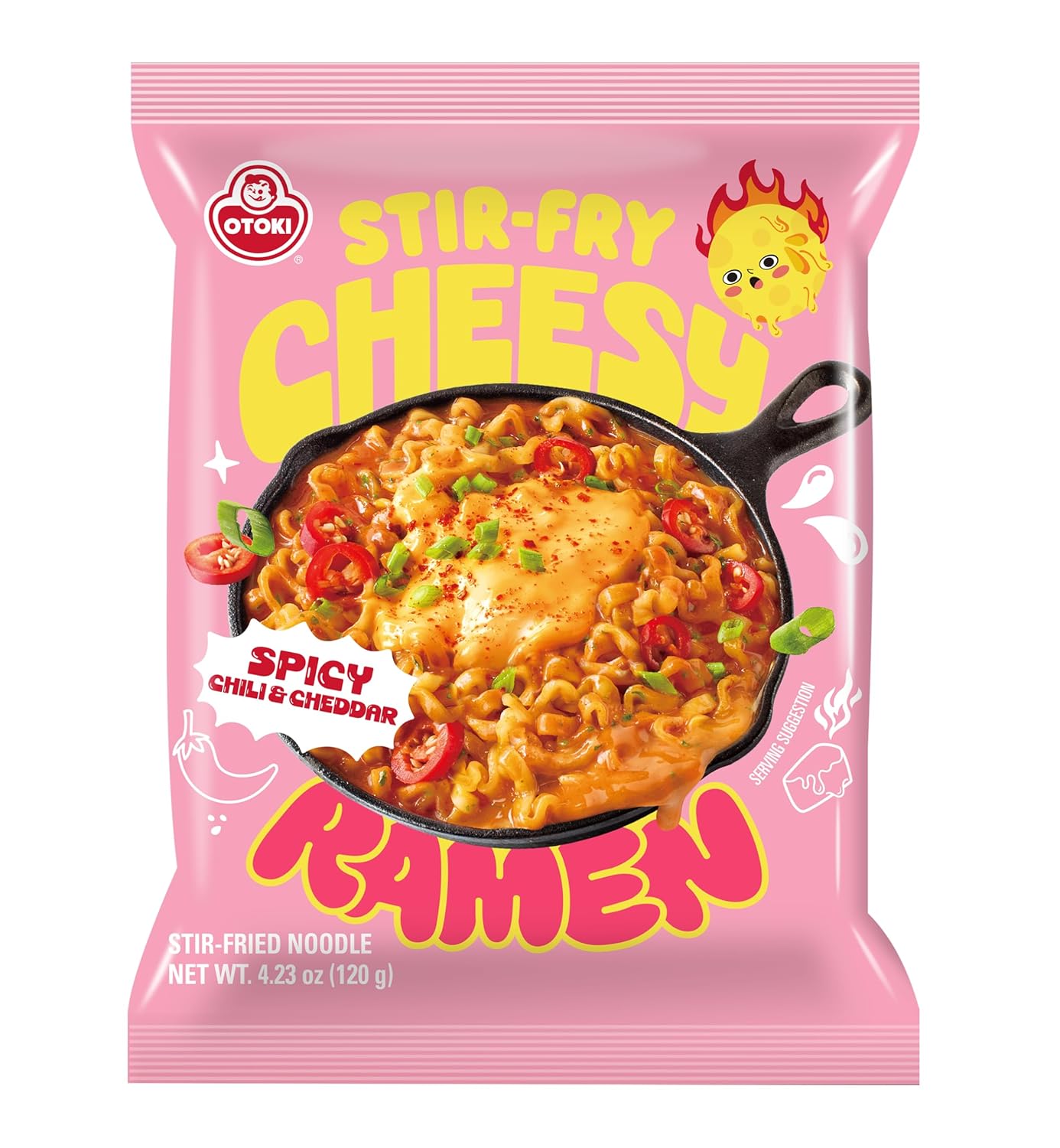 OTOKI Cheesy Ramen – Spicy Chili & Cheddar Flavor | Bold, Cheesy & Spicy Stir-Fry Korean Instant Noodles (4 Pack, 15.66oz)
