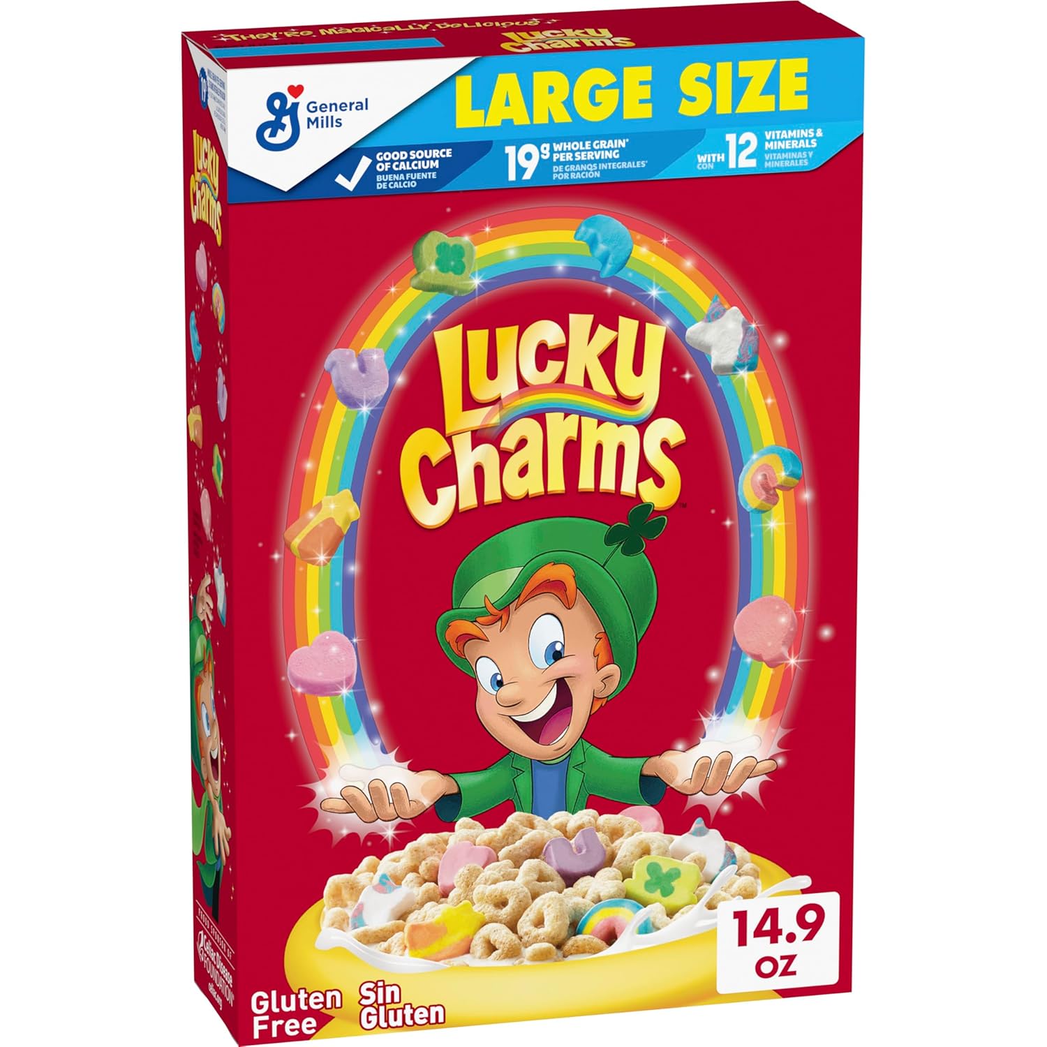 Lucky Charms Gluten Free Cereal with Marshmallows, Kids Breakfast Cereal, Made with Whole Grain, Large Size, 14.9 oz