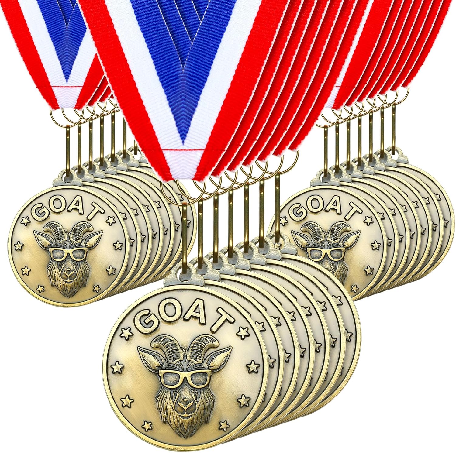 Remuuly 30-60 Pcs Greatest of All Time Medals Value Package 3D Goat Medal Award with Neck Ribbon MVP Trophy All Time Goat Pendant Gold Champion Prize for Team Events, Sports Competitions