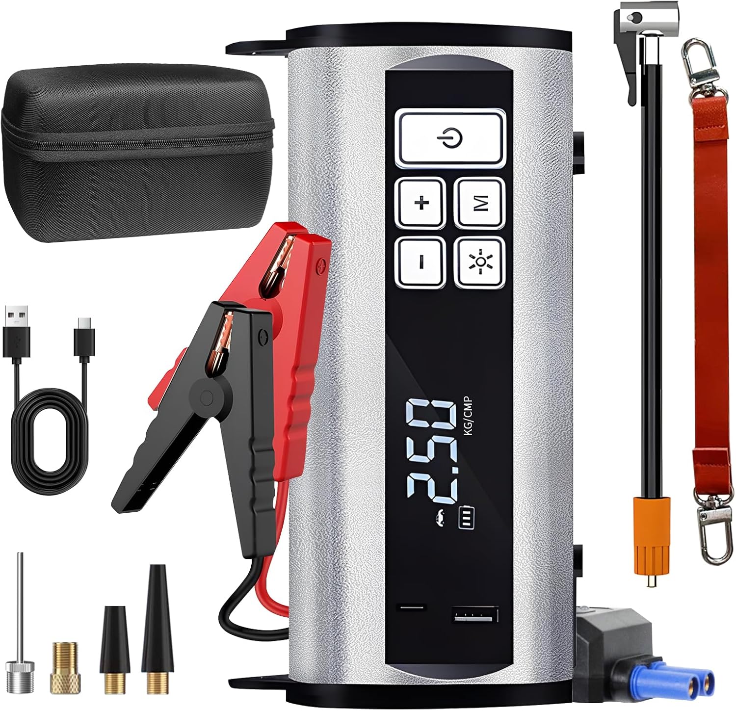 3500A Car Jump Starter Power Pack with 150PSI Air Compressor, 12V Portable Car Battery Jump Starter Booster(up to 9.0L Gas Or 8.0L Diesel Engine), with LED Flashlight
