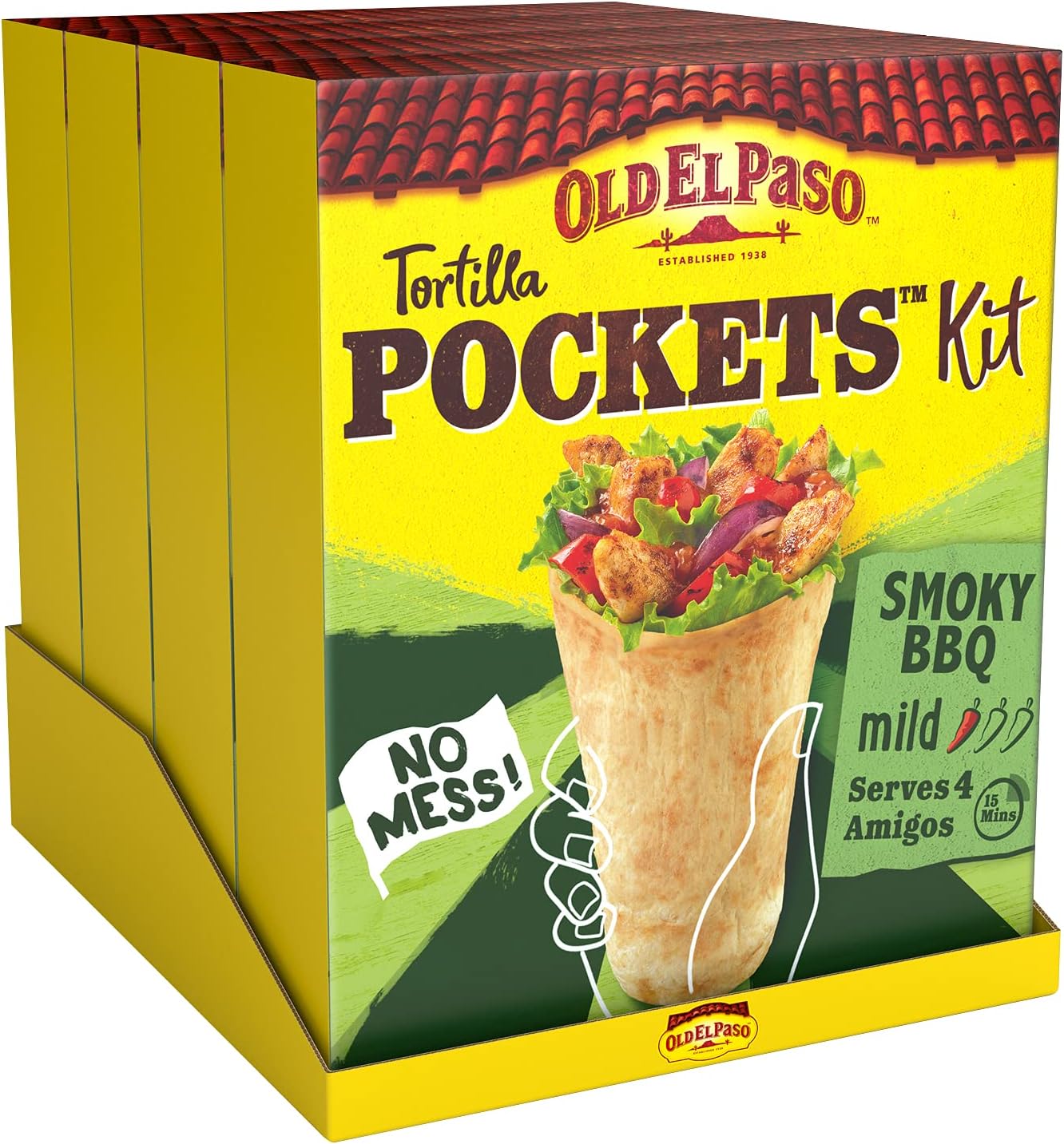 Old El Paso Mild Smoky BBQ Tortilla Pockets Fajita Kit, 380 g, Pack of 4 (32 pockets in total)