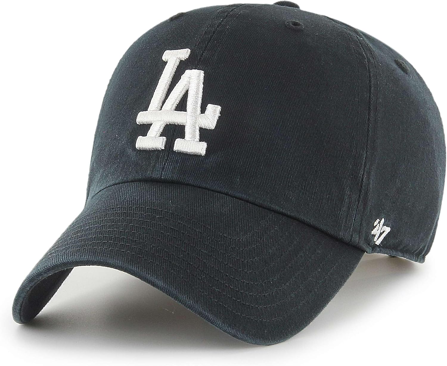 47 Los Angeles Dodgers MLB Clean Up Unisex Baseball Cap, Adjustable, White Logo, Black