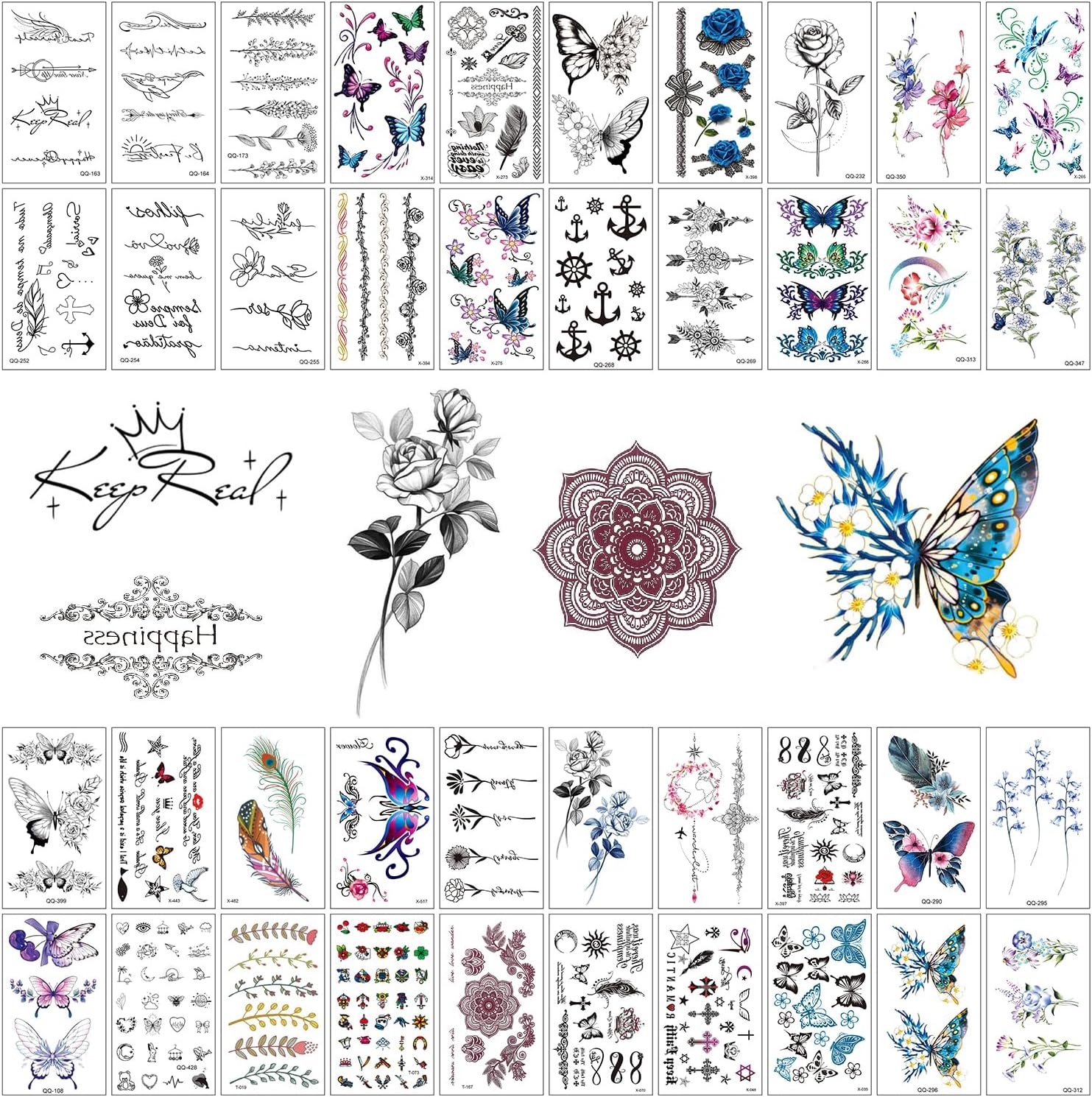 40 Sheets Beautiful Realistic Temporary Tattoos fake tattoo for Adult Women Womens Girls With Text Butterfly Flower…
