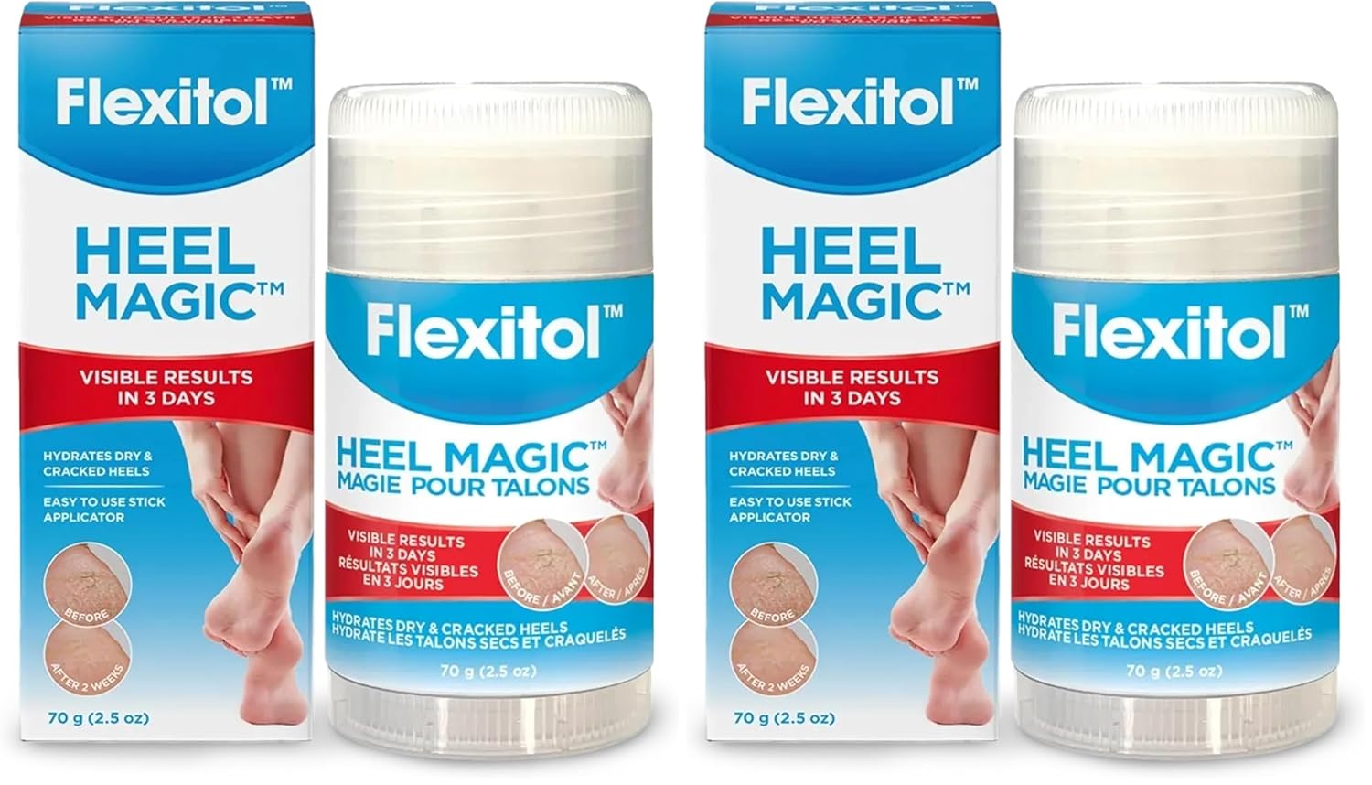 Flexitol Heel Magic Stick Two Pack, Cracked Heel Cream & Foot Balm, Urea-Based Moisturizing Stick with Shea Butter & Vitamin E, 2.5 oz