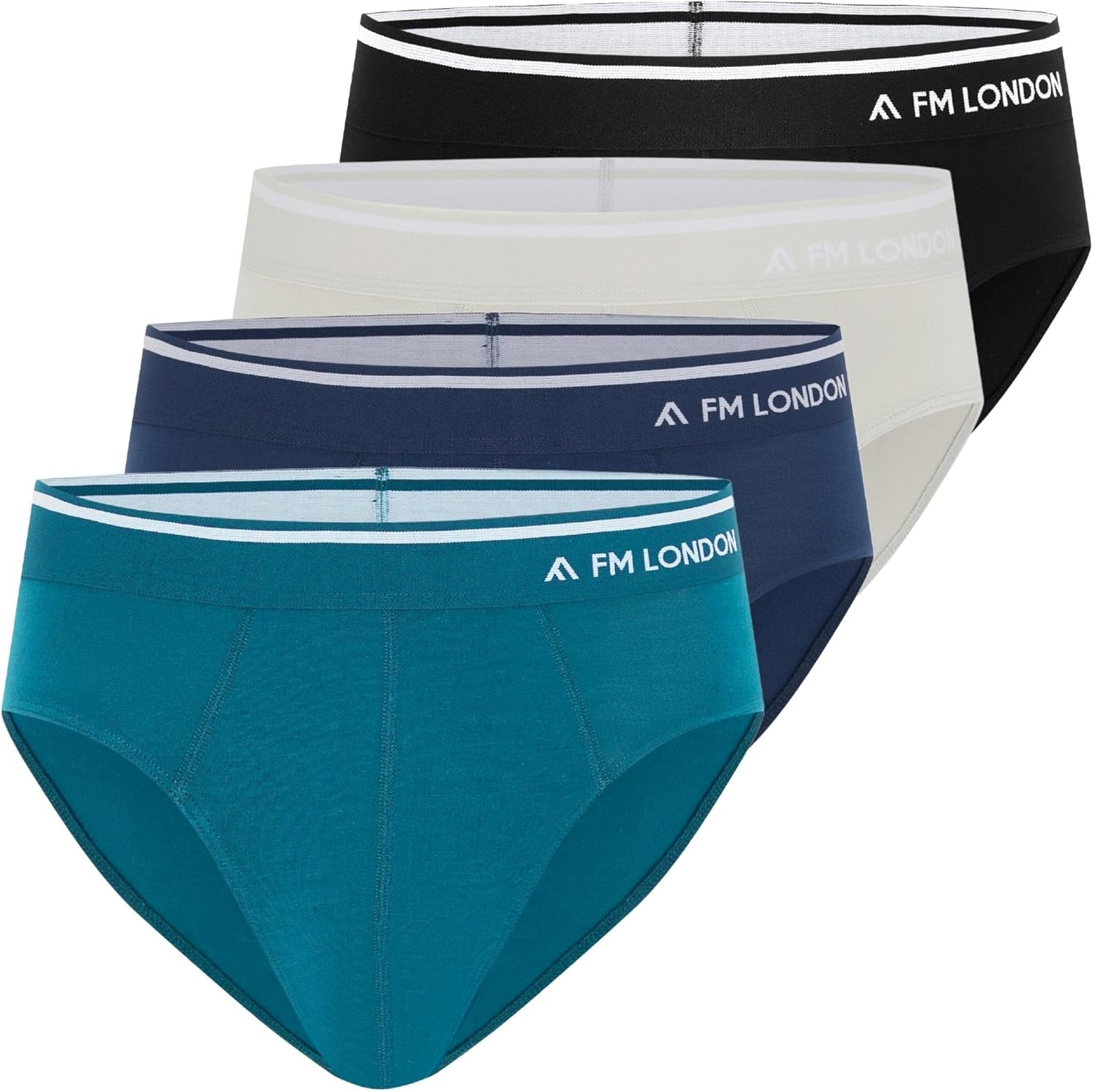 FM London 4-Pack Men's Bamboo Briefs - Soft and Comfortable Underwear Briefs with Tagless Waist - Stretch Fit Pants for Men with No Front Opening