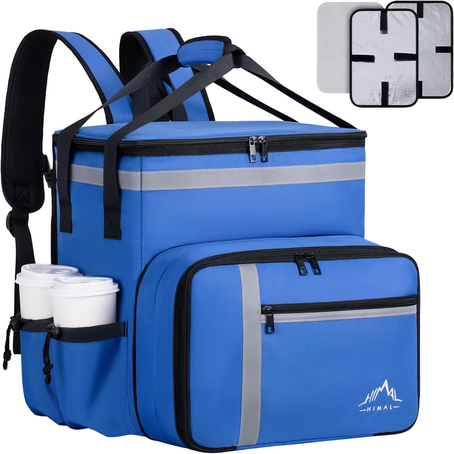 Food Delivery Backpack, Insulated Food Delivery Bags for Takeout Bike, Large Pizza Takeout Bag for HOT/COLD with 4 Pockets Reflective Perfect for Uber Eats, Camping & Beach