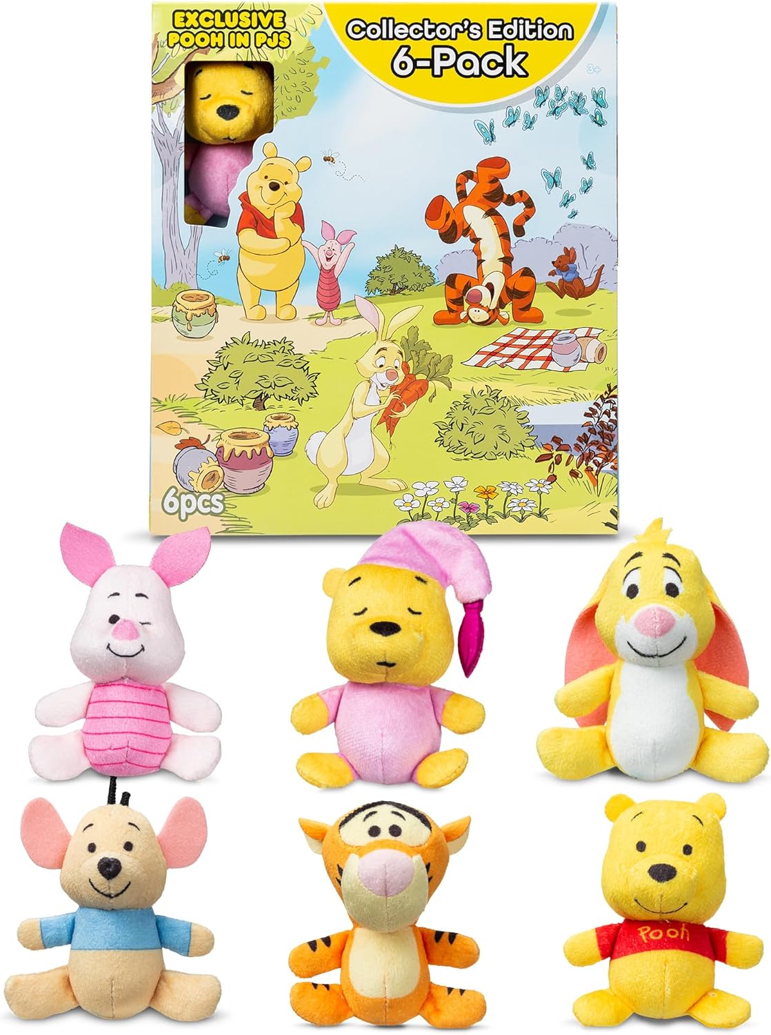 Winnie The Pooh and Pals 6 Pack - Miniature Plush Figure, Suffed Animal, Toy Mini Soft Figure for Kids, Girls and Boys Ages 4+
