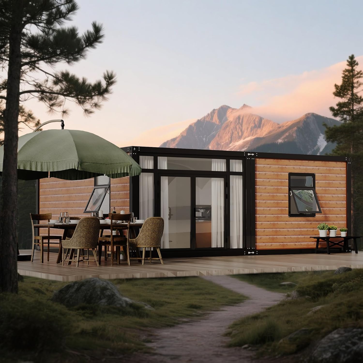 20FT Tiny House to Live in,Portable Prefab House with 2 Bedroom,1 Full Equiped Bathroom and Kitchen,Prefabricated Container House for Adults Living,Foldable Mobile Home with Steel Frame