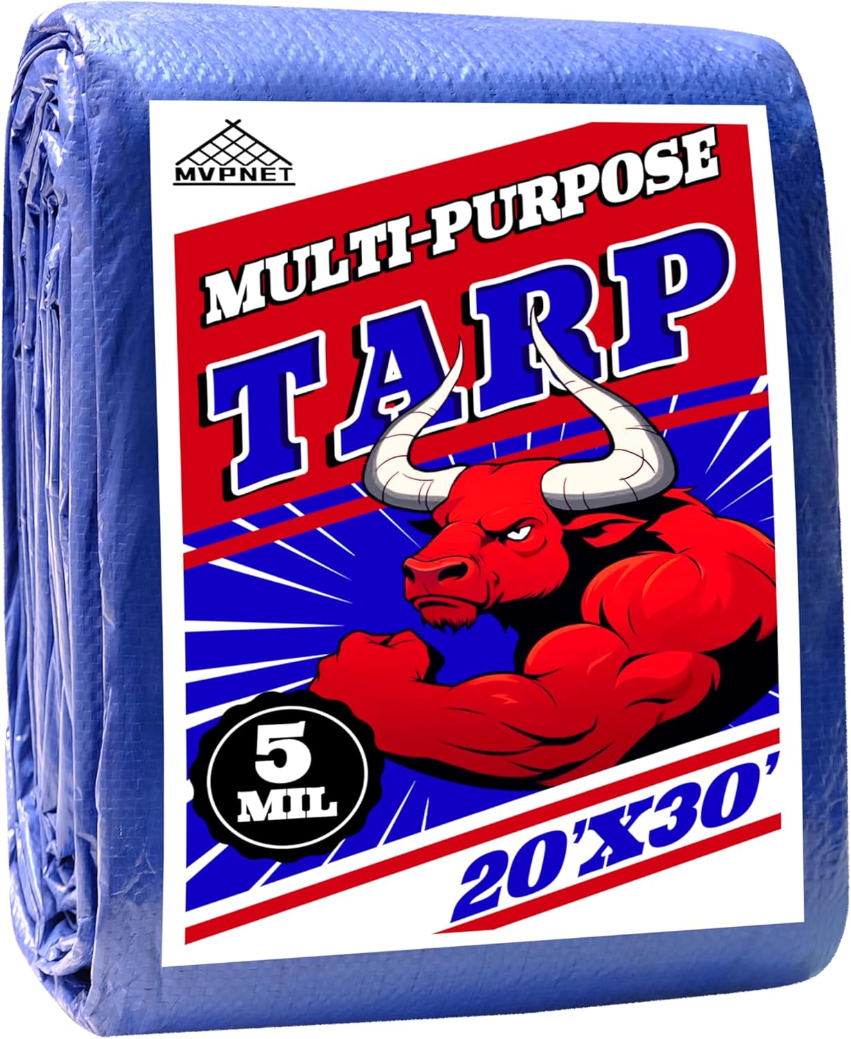 Tarp 20x30 ft 100% Waterproof Uv Resistant High Durability Multipurpose 5mil Blue Tarp for Covering Courtyards, Cars, Camping, Gardens, Pet Nests -by MVPNET